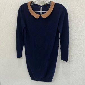 Maje Navy Sweater Mini‎ Dress W/ Tan Collar Sz 2- EUC